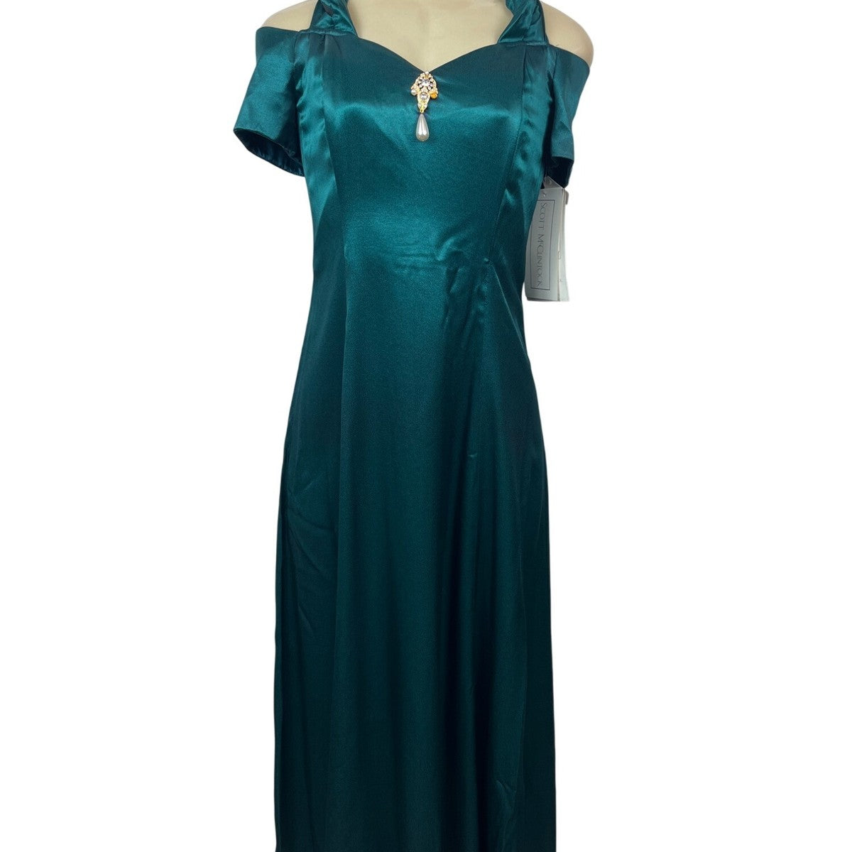 Scott McClintock Womens Teal Satin Short Sleeve Dress W/ Embellishment Size 8 Ne