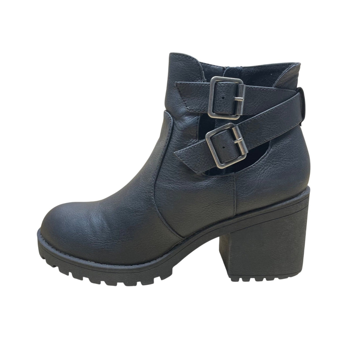 Dirty Laundry Women’s Black Leather Buckle Chunky Heel Ankle Booties Size 7M