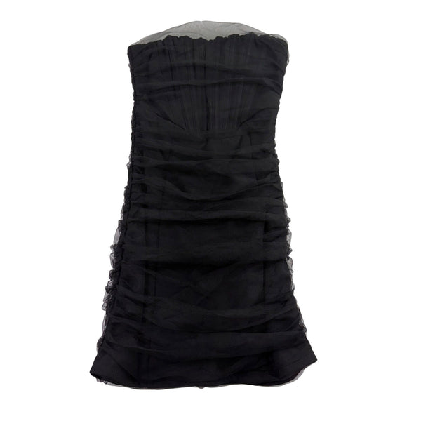 Thirty Thirty Womens Black Strapless Mini Dress Elegant Ruched Cocktail Sz S