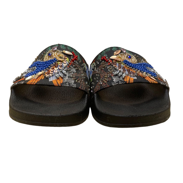 Steve Madden Women's Black Embellished Parrot Bead Sequin Sparkly Sandals Sz 8M