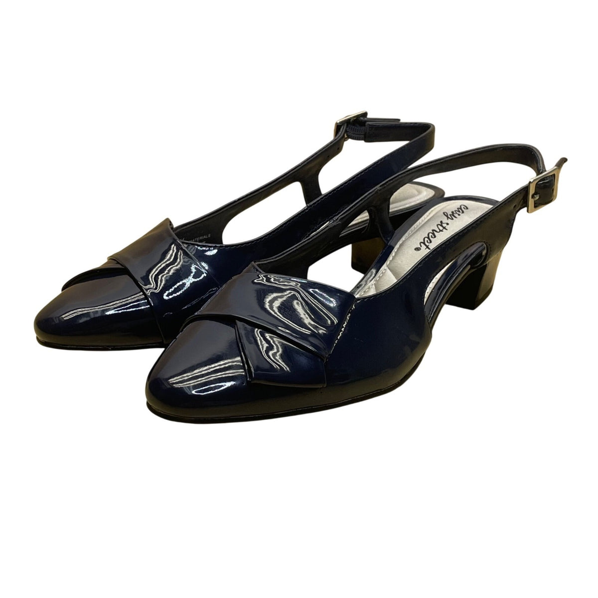 Easy Street Women’s Navy Patent Breanna Slingback Low Block Heels Size 8M