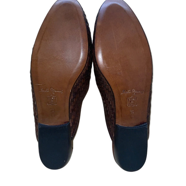 Sesto Meucci Men’s Brown Leather Woven Slip-On Mule Shoes Size 10M