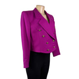 Vintage Guy Laroche Womens Magenta Wool Cropped Double-Breasted Blazer Size 40