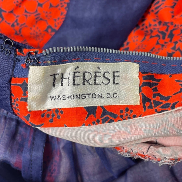 Vintage Therese Red & Navy Floral Long Sleeve Midi Dress