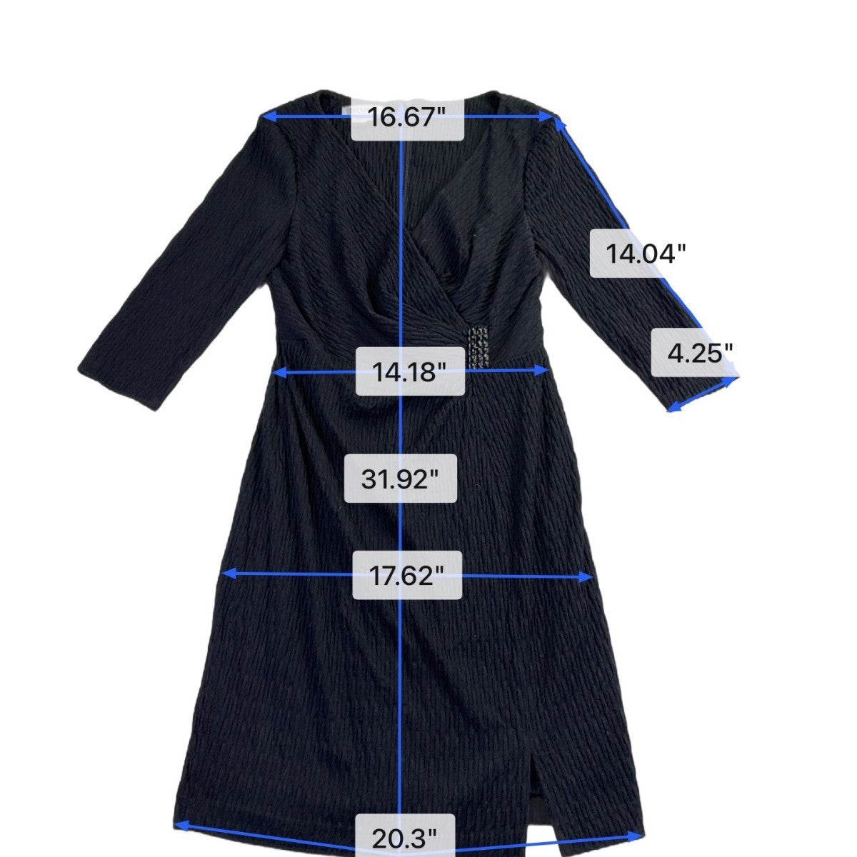 Kay Unger Womens Black Nylon Blend 3/4 Sleeve Embellished Wrap Midi Dress Size 1