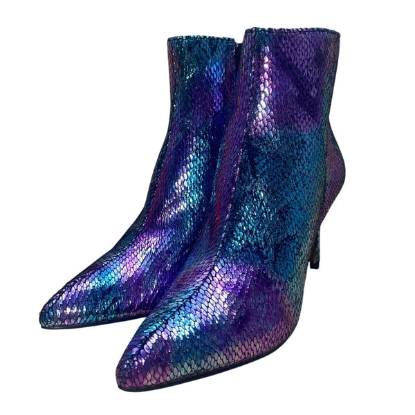 Betsey Johnson Women’s Purple Faux Snakeskin Albaa Ankle Heeled Booties Size 8M