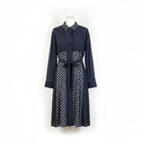 DKNY Womens Navy Polka Dot Silk-Blend Shirt Dress With Belt Size M