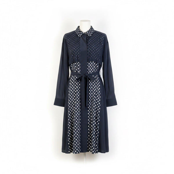 DKNY Womens Navy Polka Dot Silk-Blend Shirt Dress With Belt Size M