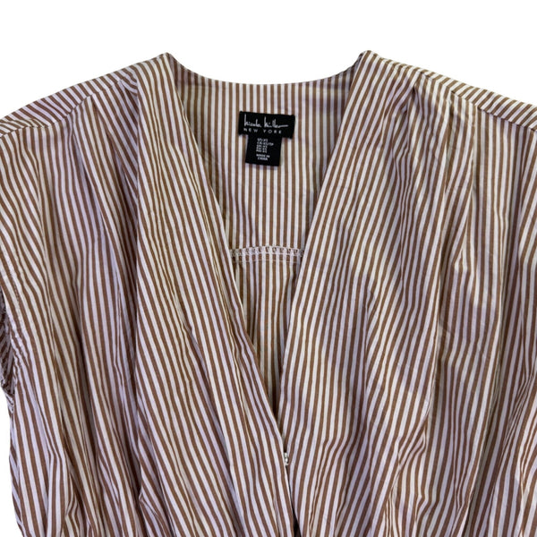 Nicole Miller Womens Brown White Stripe Cotton Wrap Dress Size XS