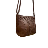 Day & Mood Women’s Brown Leather Woven Zip Closure Adjustable Crossbody Bag