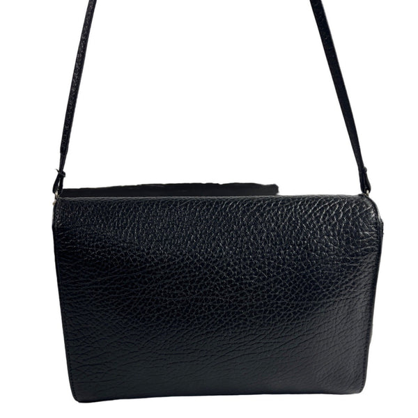 Desmo Women's Black Pebbled Leather Shoulder Crossbody Flap Bag Sz S