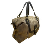 Coach Tan & Brown Signature Printed Handbag W/ Leather Trim & Gold Hardware