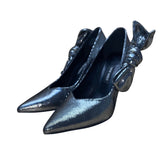 Nine West Women’s Metallic Silver Leather Bow Pointed Toe Quavissa Heels Sz 6.5M