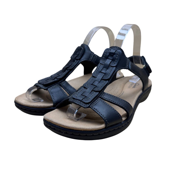 Clarks Women’s Black Leather Adjustable Strap Laurieann Kay Sandals Size 8.5M