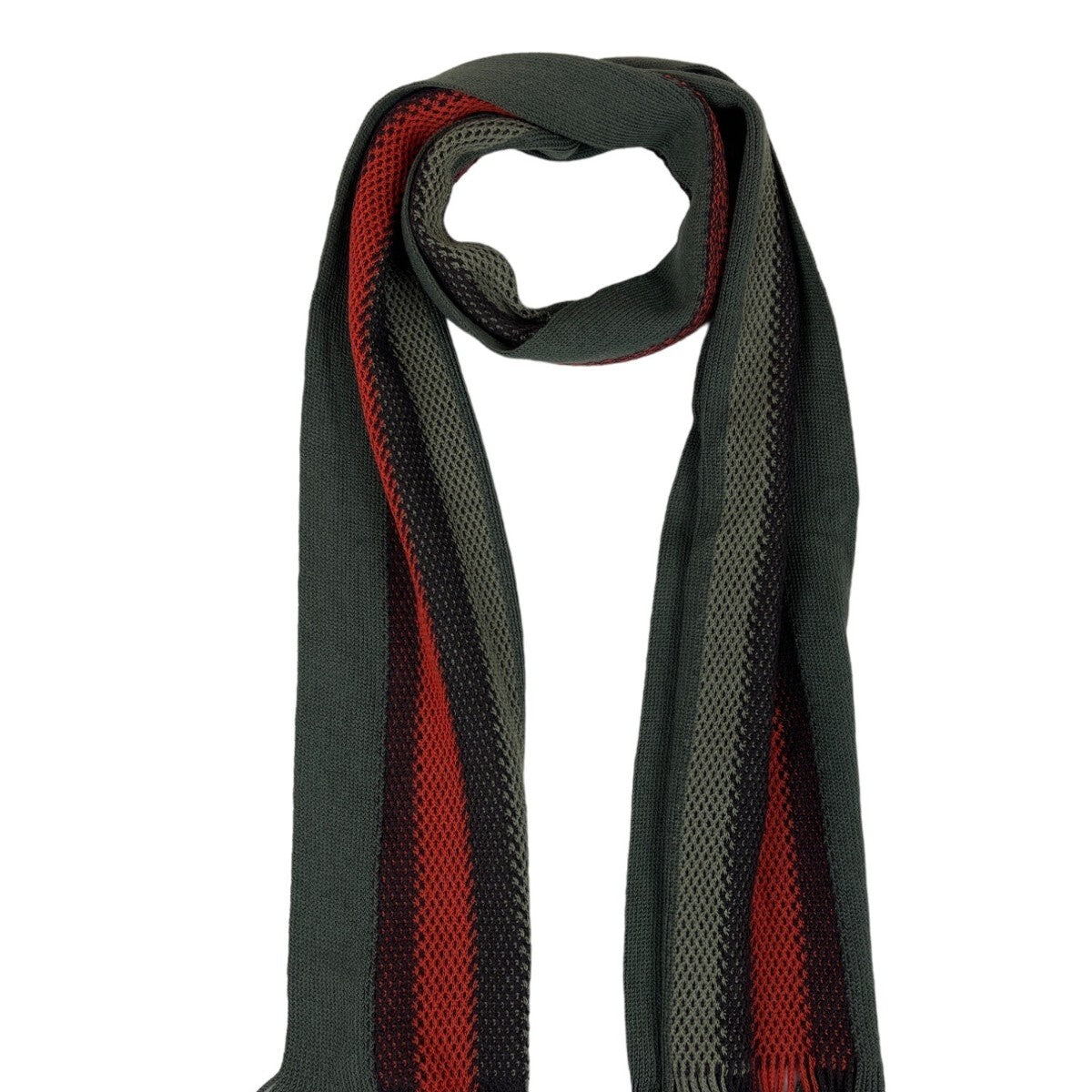 V. Fraas Unisex One Size Dark Green Red and Orange Striped Scarf