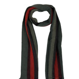 V. Fraas Unisex One Size Dark Green Red and Orange Striped Scarf
