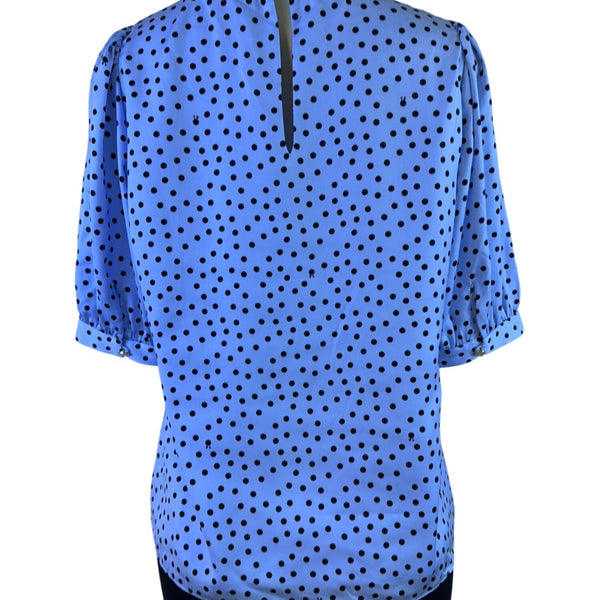 Ted Baker Womens Light Blue & Black Polka Dot Blouse Elegant Style Size 2