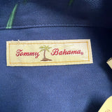 Tommy Bahama Mens Navy Hawaiian Button-Down Shirt Palm Leaf Pattern Size L