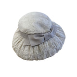 Vintage Beige Faux Fur Womens Hat With Bow Accent & Satin Lining