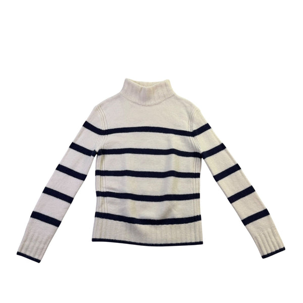 J.Crew Womens Ivory & Navy Merino Striped Turtleneck Sweater Warm Knit Sz XS