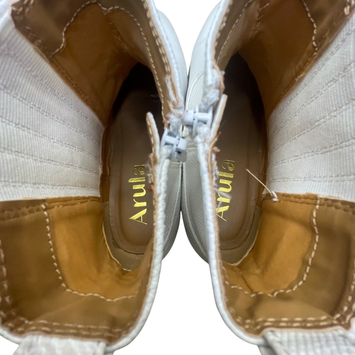 Arula Women’s White Faux Embossed Leather Western Block Heel Ankle Boots Size 8W