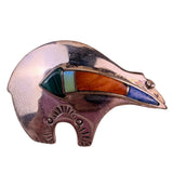 Sterling Handmade Navajo Womens Silver Tone Mixed Stone Spirit Bear Brooch
