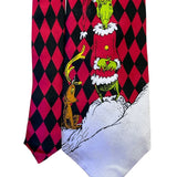 Dr. Seuss Mens Red & Black 100% Silk Christmas Grinch Themed Hand-Sewn Tie