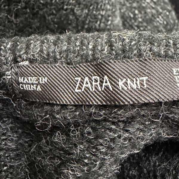 Zara Womens Dark Gray Knit Turtleneck Sweater Dress 3/4 Sleeve Wool Blend Size S