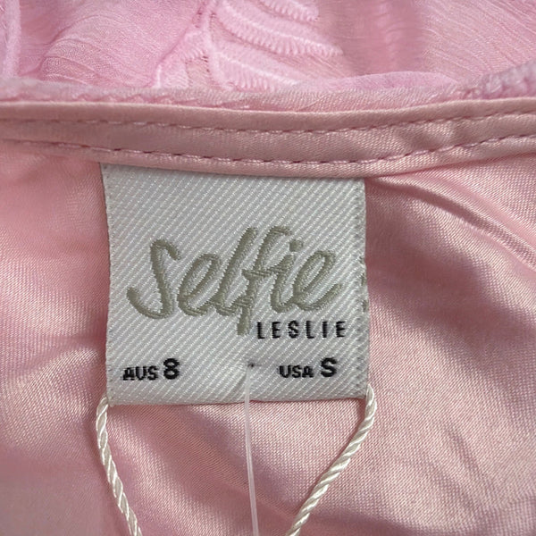 Selfie Leslie Womens Pink Embroidered Mini Dress With Flounce Sleeves Size S