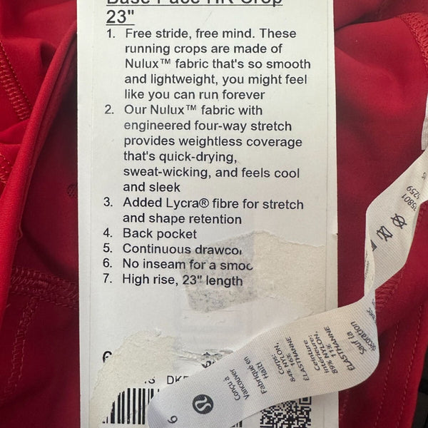 Lululemon 23" Dark Red High-Rise F&F Running Nulux Leggings Size 6 - New
