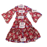 Missguided Womens Red Floral Midi Dress With Bell Sleeves Size US 6