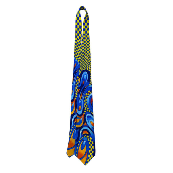 Rush Limbaugh No Boundaries Collections Blue Silk Tie Flame & Checkered Pattern