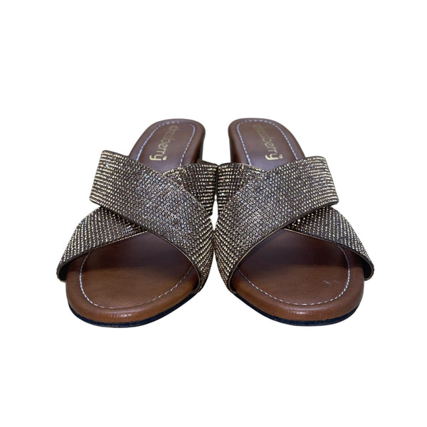 Dressberry Women’s Brown & Gold Embellished open-toe block heels Sandals Size 37