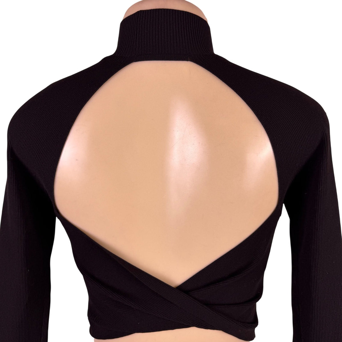 Lululemon Women Black Nylon Blend Ribbed Long Sleeve Open Back Cropped Top Sz M