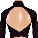 Lululemon Women Black Nylon Blend Ribbed Long Sleeve Open Back Cropped Top Sz M