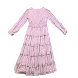 Storia Womens Pink Tiered Maxi Dress W/ Long Sleeves Textured Floral Sz M