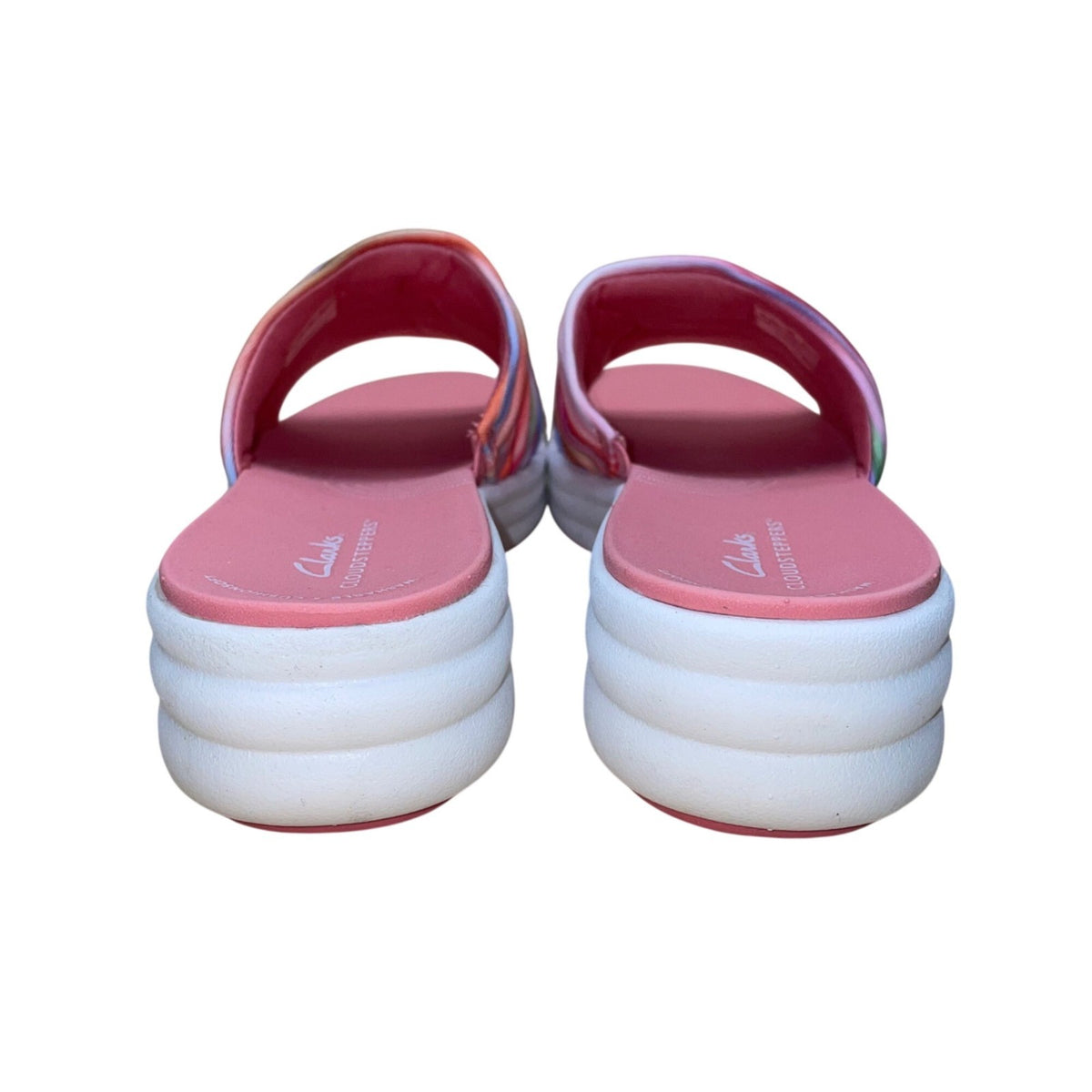 Clarks Women’s Pinks Striped Cushioned Wide Drift Petal Slide Sandals Size 7.5