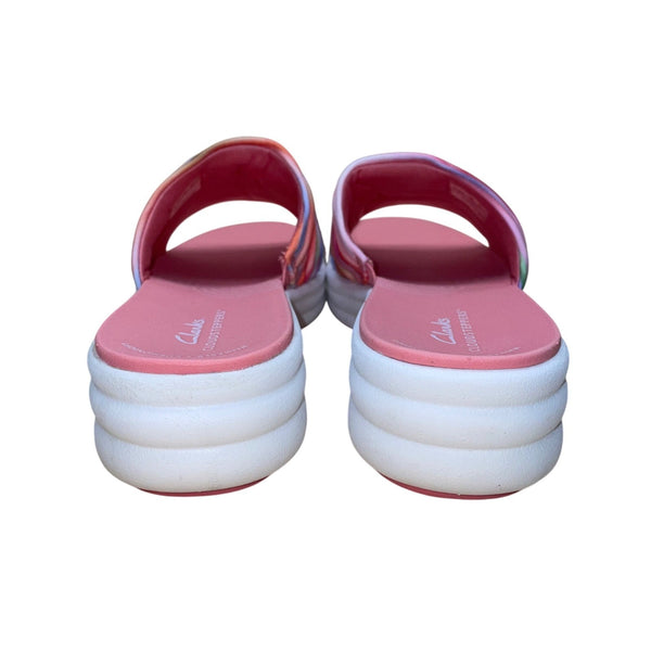 Clarks Women’s Pinks Striped Cushioned Wide Drift Petal Slide Sandals Size 7.5