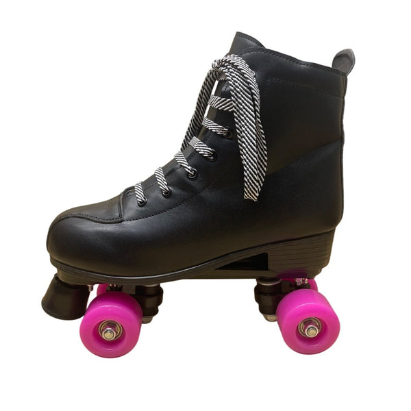 Black Unisex With Pink Wheels Lace Up High Top Roller Skates Size 42