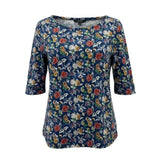 Lauren Ralph Lauren Womens Blue Floral Print Cotton Blend Top Size L