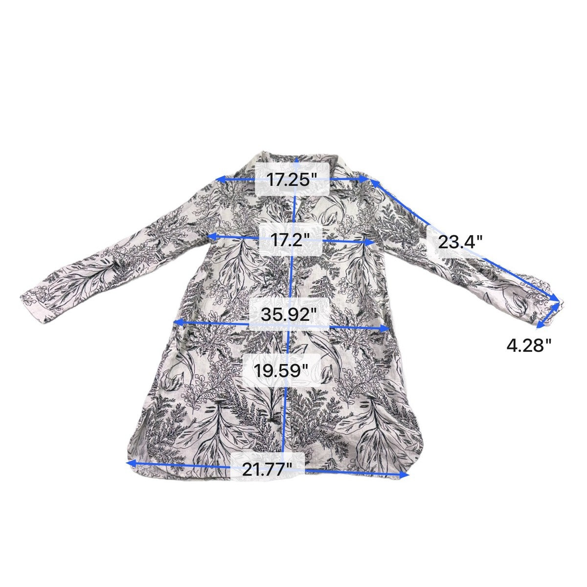 Tahari Womens Black/White Linen Long Sleeve Leaf Print Shirt Dress Sz M
