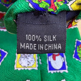 Cape Cod Mens Green Silk Christmas Holiday Tie Snowman Santa Tree Print OS