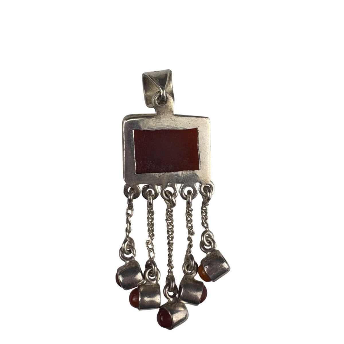 Sterling Silver Carnelian Pendant Red Gemstone Dangling Beads Retro Silver 925