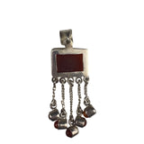 Sterling Silver Carnelian Pendant Red Gemstone Dangling Beads Retro Silver 925