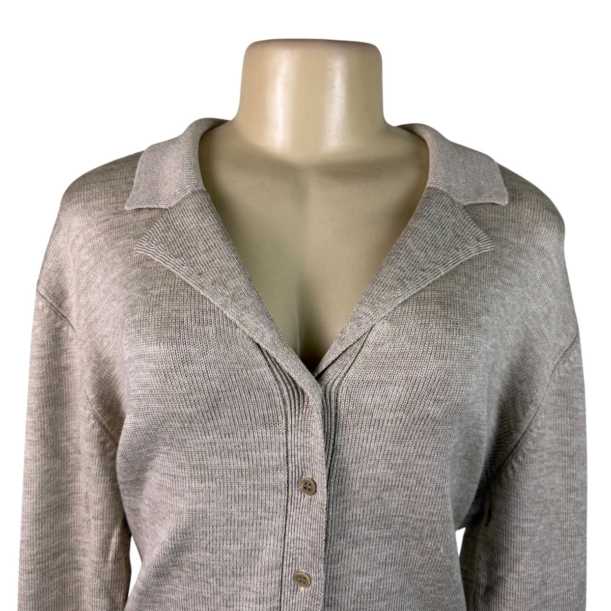 Jones New York Women Beige Silk Blend Button-Front Cardigan Sweater Size L