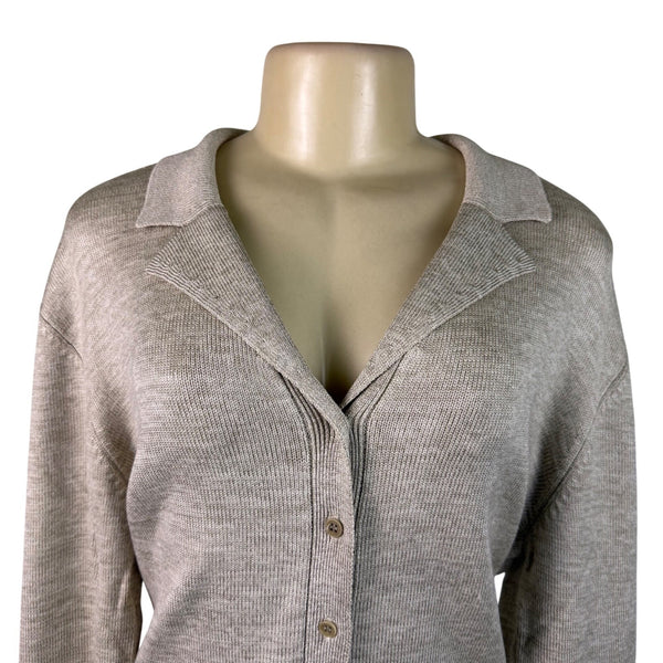 Jones New York Women Beige Silk Blend Button-Front Cardigan Sweater Size L