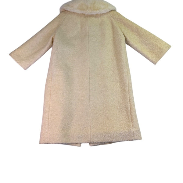Adoria Kaufmanns Womens Beige Wool Coat Faux Fur Collar Button Closure Vintage
