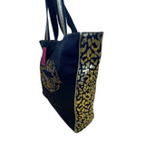 Betseyville Women’s Black Canvas & Gold-Toned Blingin Lips Rhinestone Tote Bag