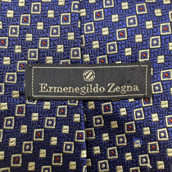 Ermenegildo Zegna Mens Blue 100% Silk Patterned Tie With Logo Diamond Design