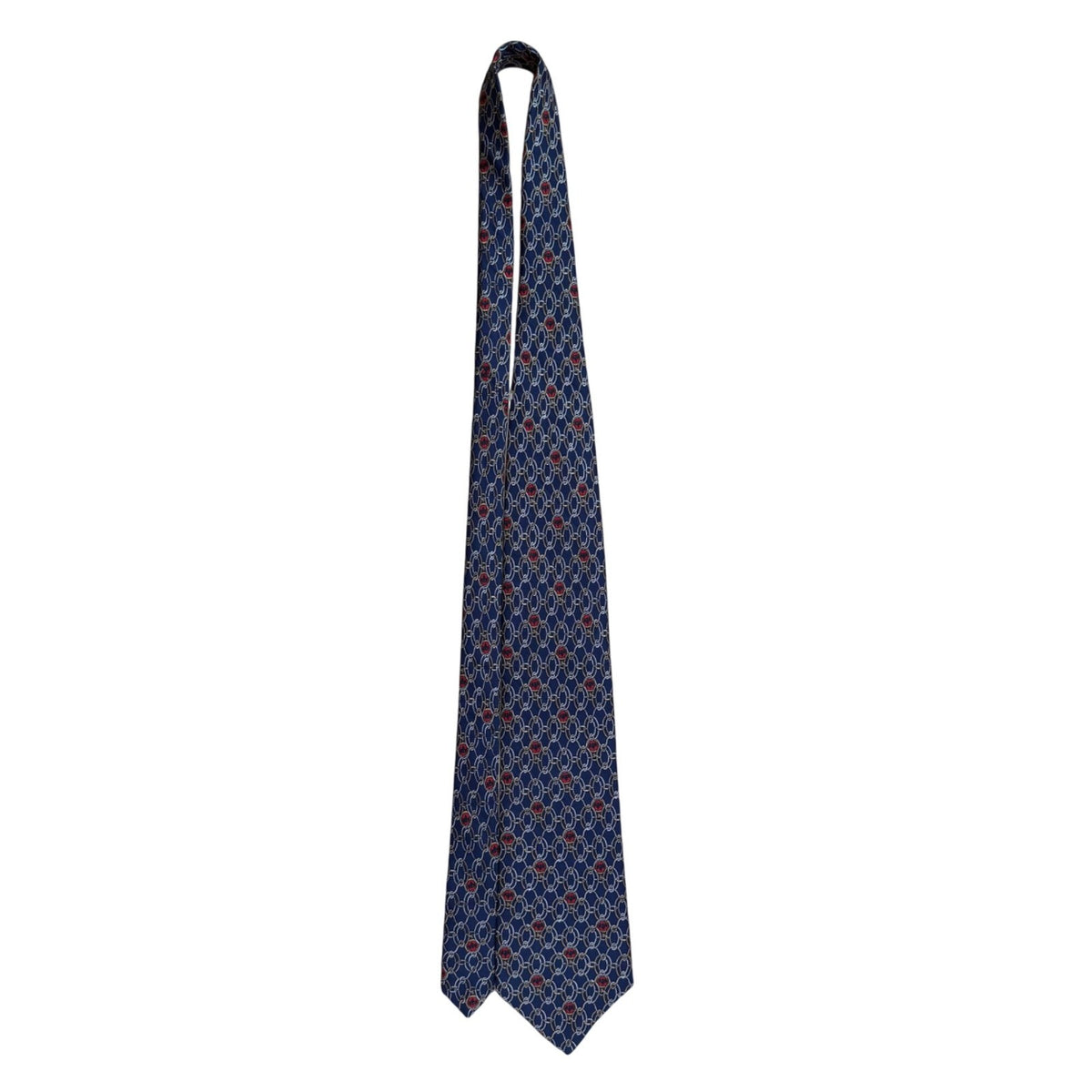Bacardi Mens Blue Pure Silk Chain & Red Bat Icon Necktie Patterned